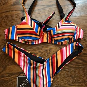 ZAFUL Colorful Striped Bikini Set: Size S